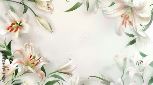 Invitation card design with lily flowers only, white background. photo