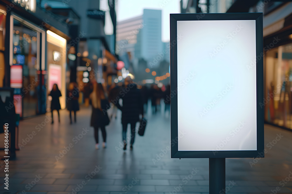 Mockup poster for offers or advertisement in public area with people walking by. Mockup poster for offers or advertisement in public area with people walking by.