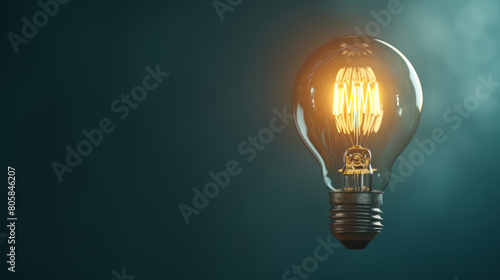 A light bulb, flying away from a dark background, mid-century aesthetics, realism, and colors of light teal and navy. photo