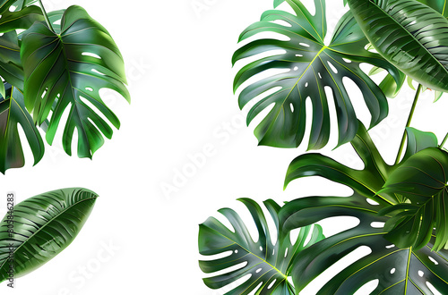 Monstera palm leaf frame isolated transparent background  tropical frame graphic