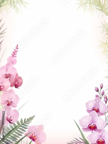 A soft, elegant watercolor design featuring orchids and ferns, ideal for enhancing Valentine's Day invitations and decorations.