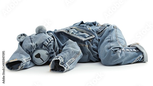 Jeans in the shape of a bear. An animal made from denim on white background.