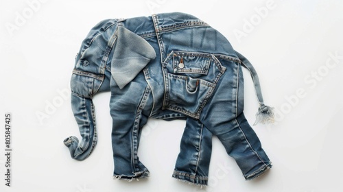 Jeans in the shape of a elephant. An animal made from denim on white background.