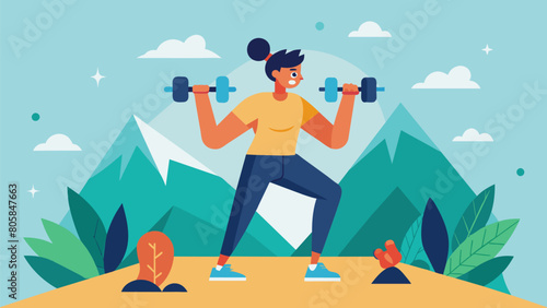 Pump It Up Challenge Grab some dumbbells and complete a series of weightlifting challenges at designated points on the trail.. Vector illustration