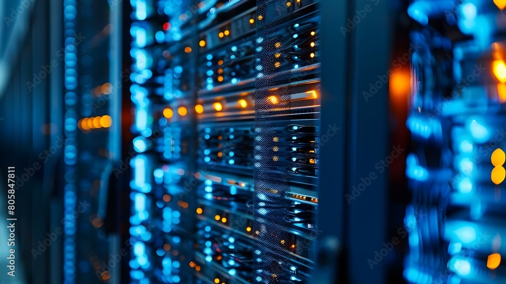 Closeup view of data center computer racks showcasing IT infrastructure and networking. Concept Data Center, Computer Racks, IT Infrastructure, Networking, Closeup View Closeup view of data center computer racks showcasing IT infrastructure and networking. Concept Data Center, Computer Racks, IT Infrastructure, Networking, Closeup View