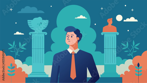 An entrepreneur attributes their success to the wisdom of ancient stoics learning to embrace challenges and persevere through setbacks.. Vector illustration
