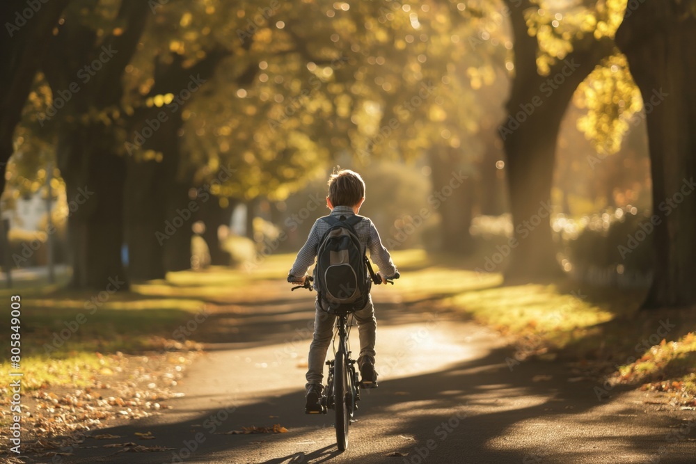 Child Riding Bicycle on Tree-Lined Path Child Riding Bicycle on Tree-Lined Path