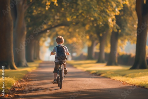 Wallpaper Mural Child Riding Bicycle on Tree-Lined Path Torontodigital.ca