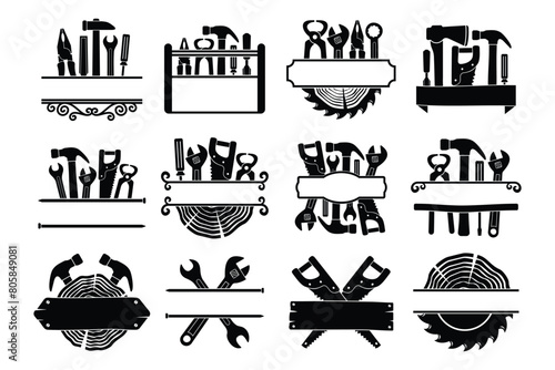 Set of woodworking split border vector