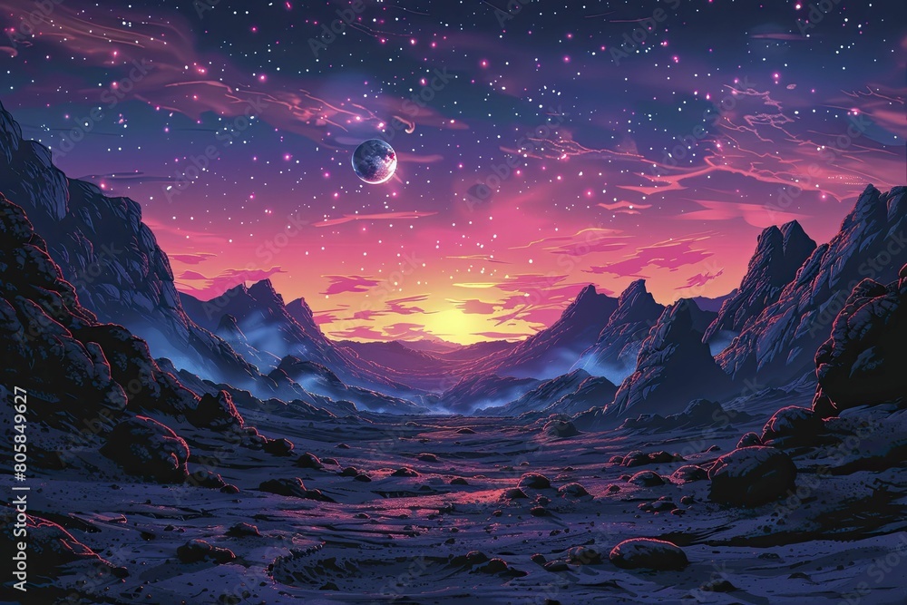 In the celestial display, planets align above a serene Earth, adorned with hues reminiscent of Juneteenth celebrations. In the celestial display, planets align above a serene Earth, adorned with hues reminiscent of Juneteenth celebrations.