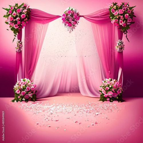 pink flowers on the wall wedding  photo