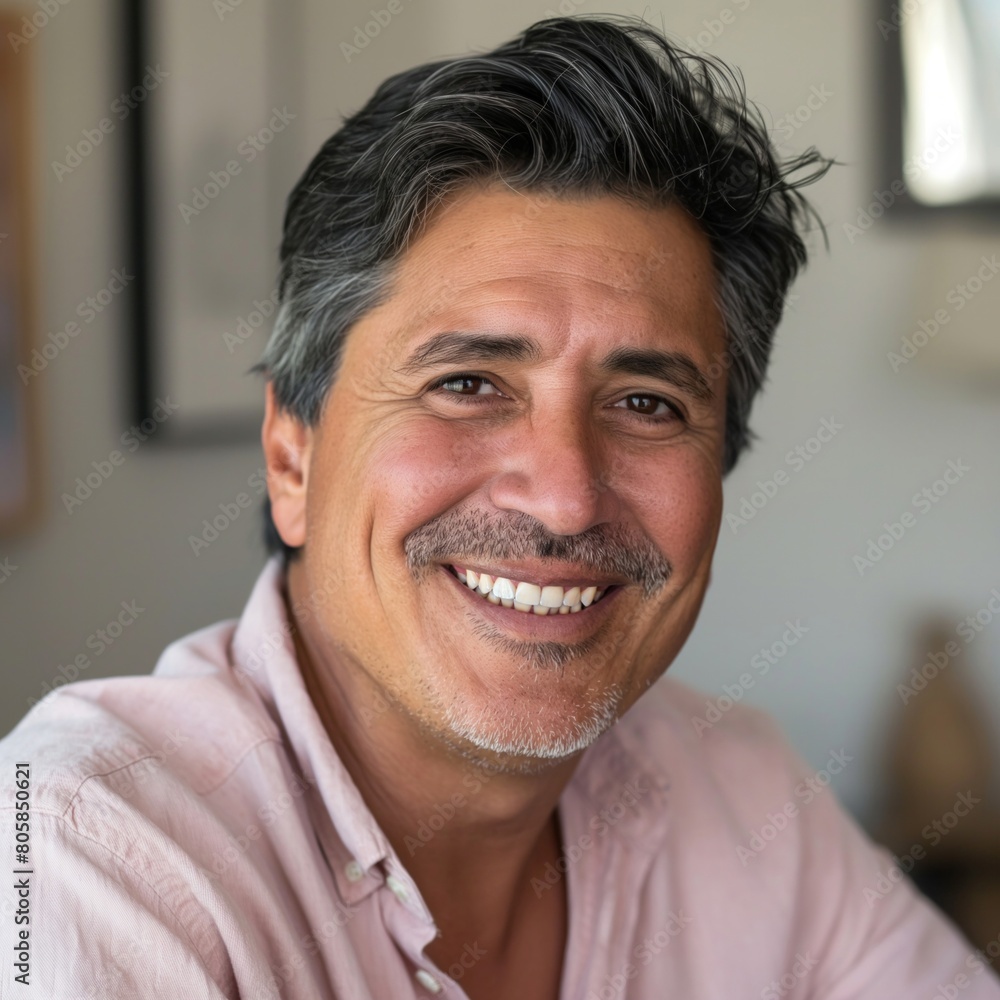 Smiling Man in Pink Shirt with Warm Expression Smiling Man in Pink Shirt with Warm Expression