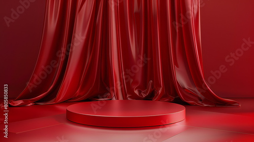 Elegant Podium on Luxurious Red Silk - Premium Stock Image for Success and Achievement Concepts