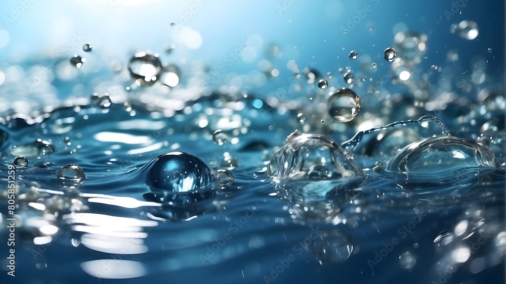 water surface with bubbles, splashes, and ripples that is transparent, blue, and clear. Summer banner background in an abstract style Sunlight-lit water waves with copy space Moisturizing cosmetic mic water surface with bubbles, splashes, and ripples that is transparent, blue, and clear. Summer banner background in an abstract style Sunlight-lit water waves with copy space Moisturizing cosmetic mic