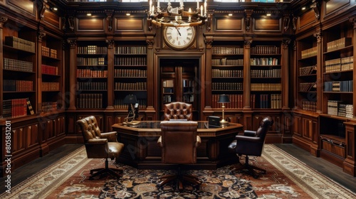 Corner offices adorned with leather-bound books, symbols of professionalism and knowledge in an era of reverence for expertise.