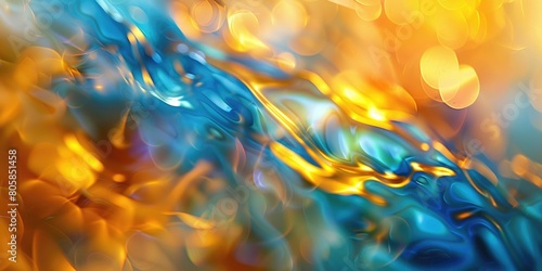 Blue and gold abstract painting with a smooth liquid-like texture AIG51A. photo