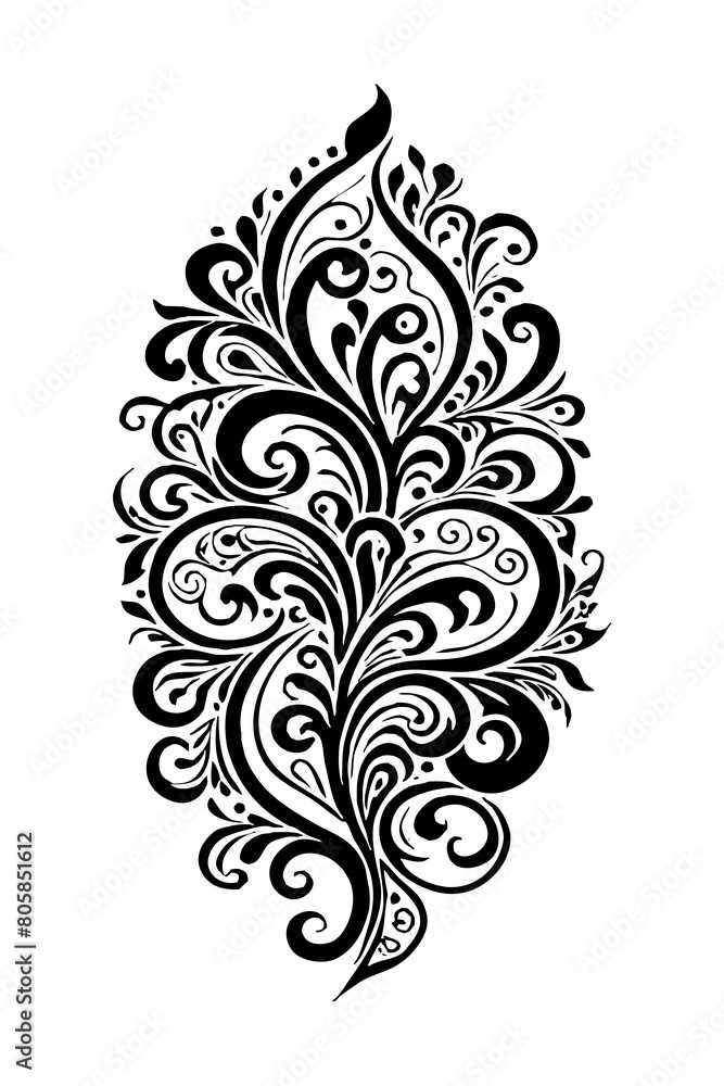 Botanical black and white pattern. For use on tattoos, posters, textiles, T-shirt printing. Generated by Ai Botanical black and white pattern. For use on tattoos, posters, textiles, T-shirt printing. Generated by Ai