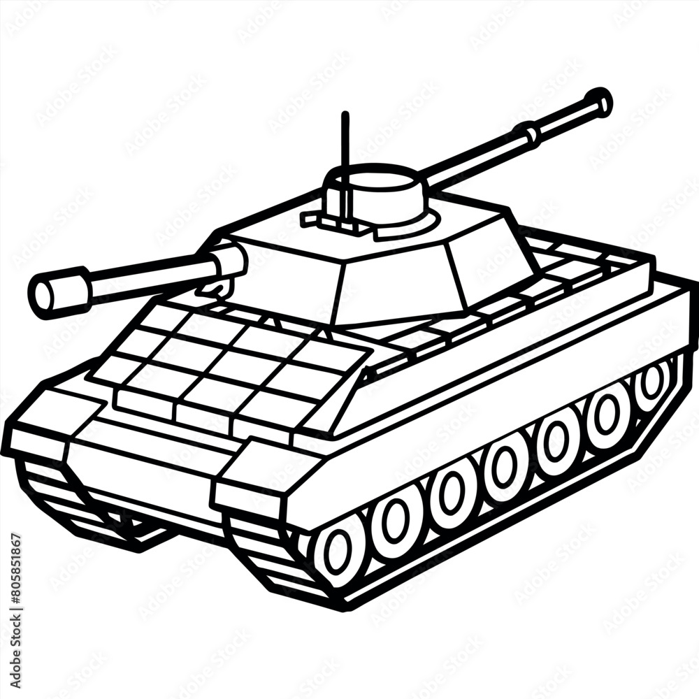 Fototapeta premium Tank outline coloring book page line art illustration digital drawing