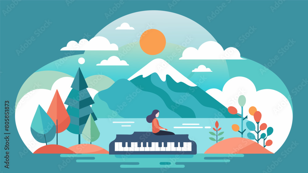 Naklejka premium A selection of nature sounds combined with gentle piano melodies to create a calming soundtrack for your meditation or yoga practice..