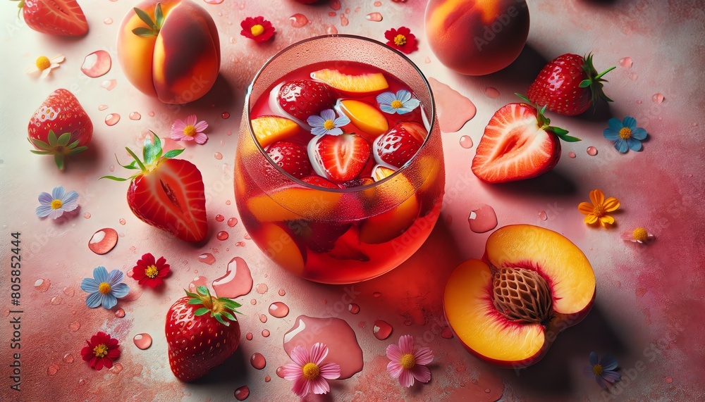 Image of Strawberry and Peach Sangria in a glass Image of Strawberry and Peach Sangria in a glass