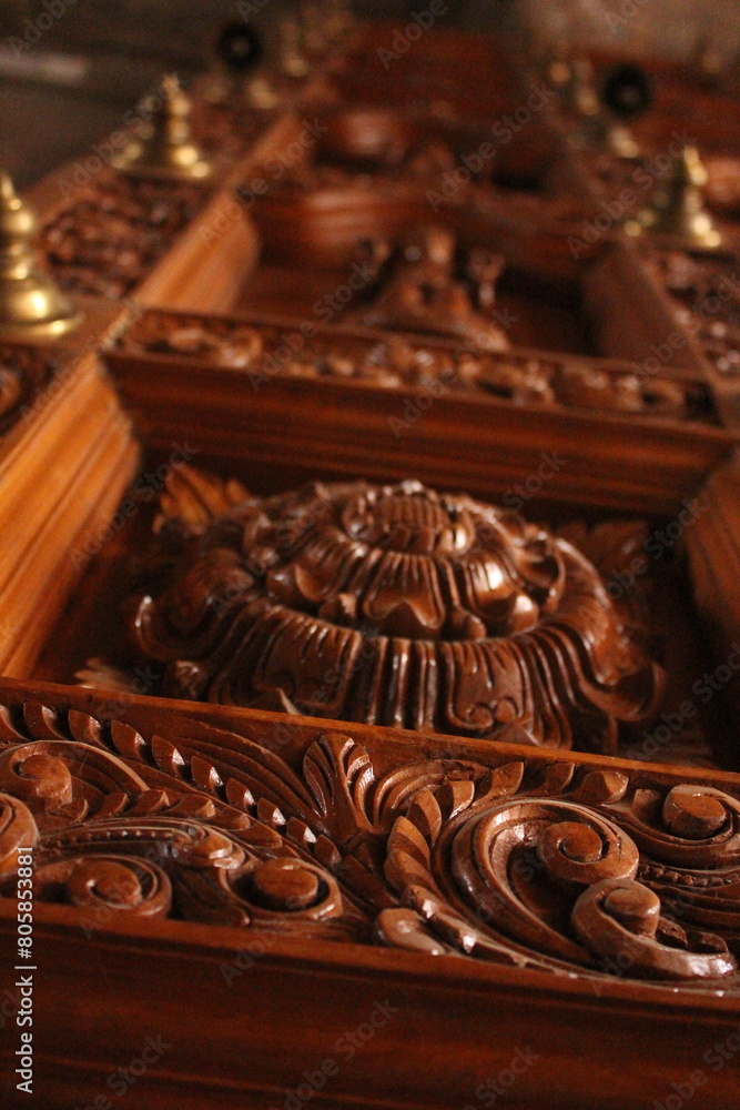 Elaborate Carved Door in Indian temple in South India