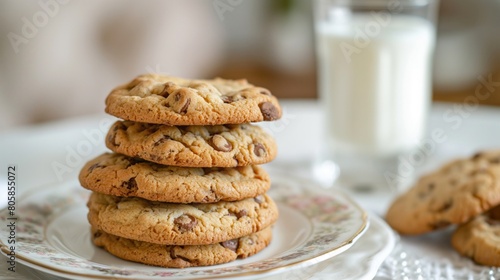 Wallpaper Mural Stack of Chocolate Chip Cookies on Plate with Milk Torontodigital.ca