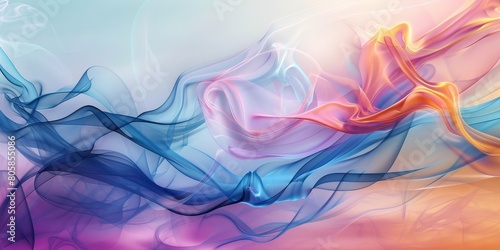A colorful  abstract painting of a wave with blue  pink  and orange colors