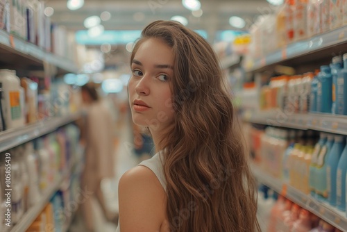 Young Woman Shopping in Grocery Store Aisle