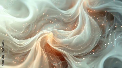 An ethereal, glowing, white and gold, flowing, translucent silk cloth with glowing particles. AIG51A.