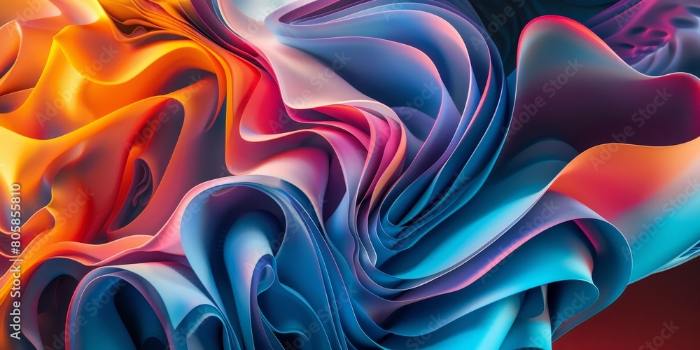 Obraz premium A colorful, abstract image of a wave with a blue and orange swirl