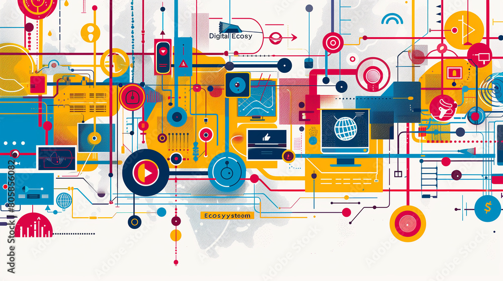 Obraz premium a Digital Ecosystem as a vibrant and interconnected network of devices, services, and users fostering innovation and collaboration. 