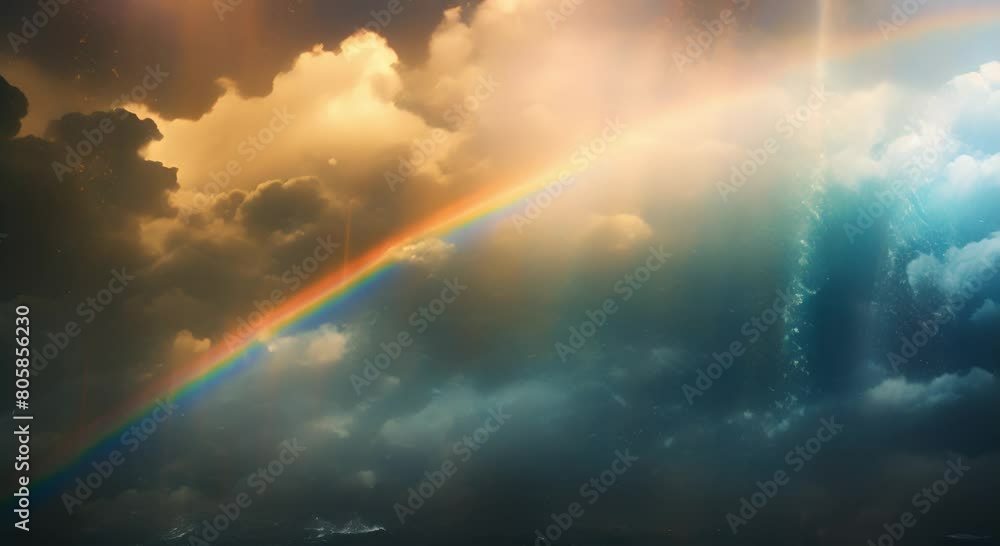 heavy rain accompanied by rainbows and black clouds. extreme weather heavy rain accompanied by rainbows and black clouds. extreme weather