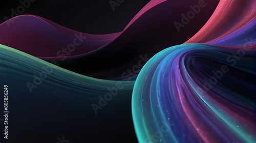 abstract 3D render of a neon curving wave that is iridescent and in motion on a background. Gradient design element: excellent detail, photorealism, vibrant colors, octane design, black background, wa