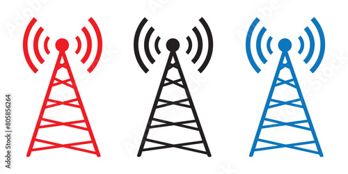 telecommunications signal transmitter. Vector illustration icon of a radio tower silhouette. Telecommunications and broadcasting industry concept icon