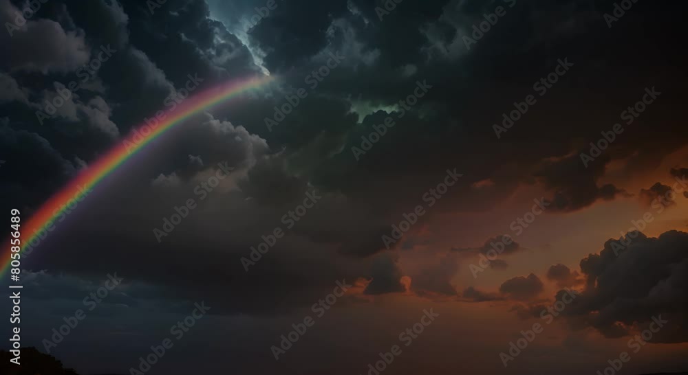 heavy rain accompanied by rainbows and black clouds. extreme weather heavy rain accompanied by rainbows and black clouds. extreme weather