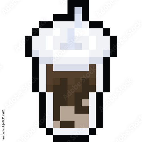 Pixel art cartoon ice coffee cup icon