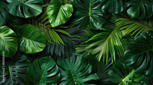 group background of dark green tropical leaves   palm  coconut leaf  fern  palm leaf  panorama background. concept of nature AI generated