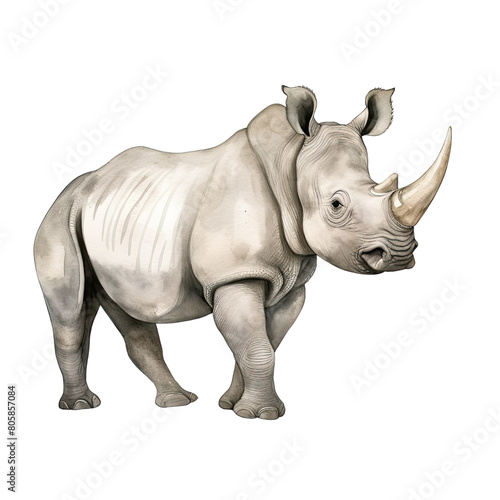 AI-Generated Watercolor cute Rhino Clip Art Illustration. Isolated elements on a white background.
