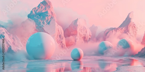 A mountain range is reflected in a body of water photo