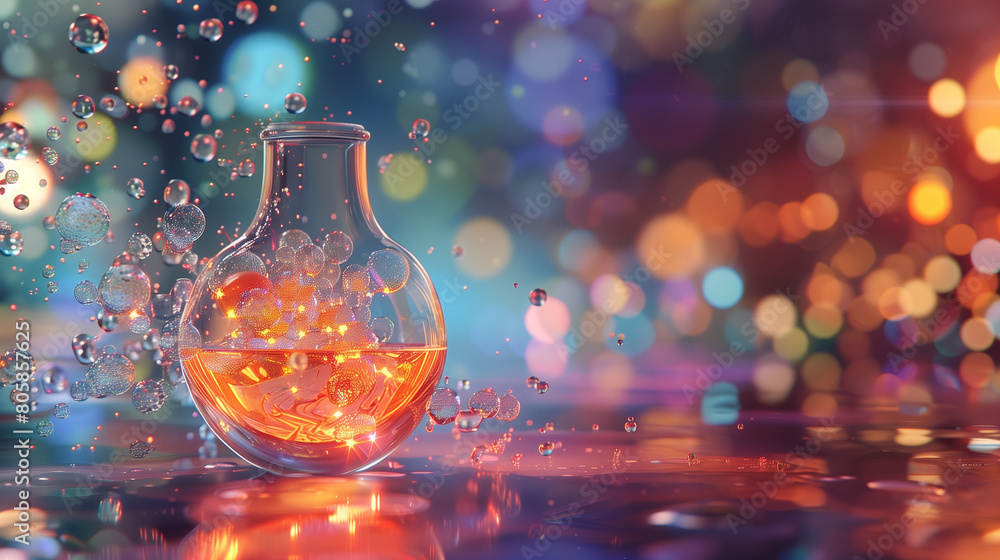 Vibrant Chemistry Lab Setup with a Flask Filled with a Glowing Liquid ...