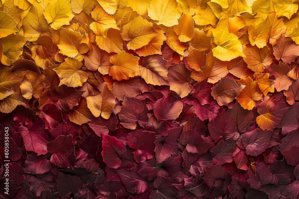 A mesmerizing gradient transition from maroon to golden yellow, portraying leaves changing in the fall