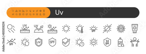 set of uv icons, sun protection, sun light
