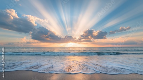 Dramatic Sunrise with Radiant Sunbeams Over the Ocean