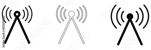 Radio tower. radio waves tower. radio for broadcast transmission with line art vector icon for apps and websites, eps10.