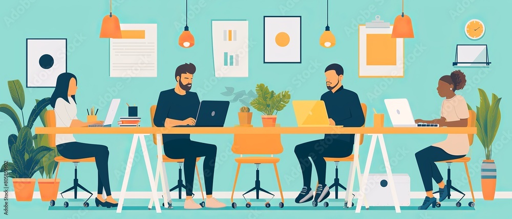 Teamwork concept, An energizing design of a diverse team working together on a project Teamwork concept, An energizing design of a diverse team working together on a project