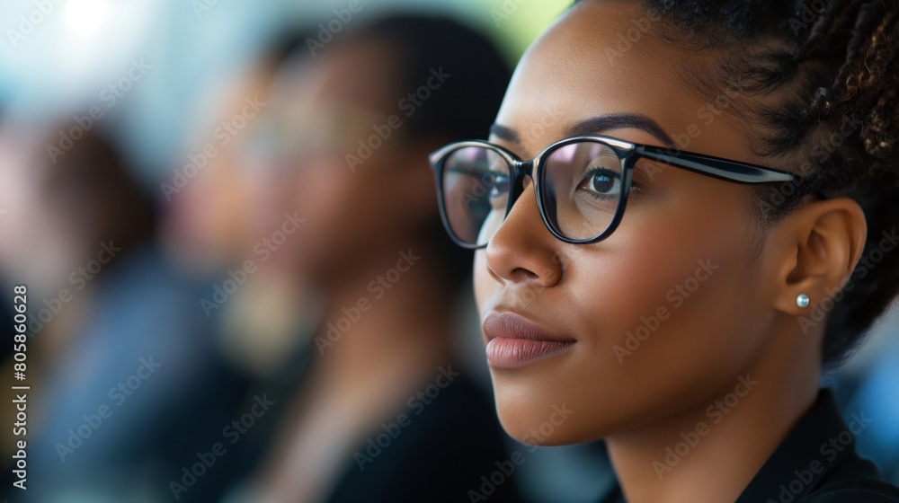 Professional Black Woman with Glasses in Business Meeting Professional Black Woman with Glasses in Business Meeting