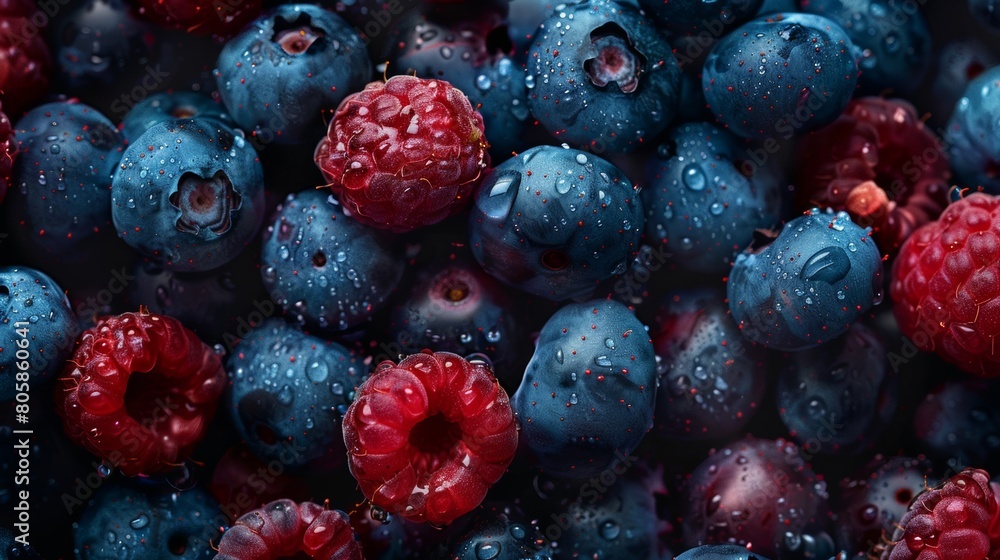 Texture Blue Raspberry Raspberry and blueberry textures top view background Stock Photo ...