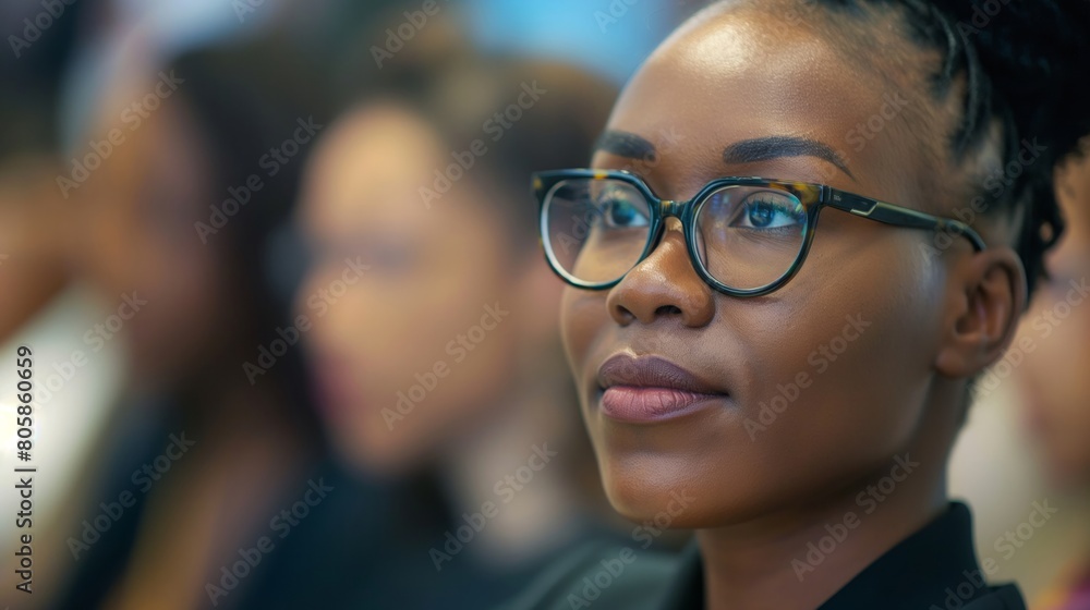 Professional Black Woman with Glasses in Business Meeting Professional Black Woman with Glasses in Business Meeting