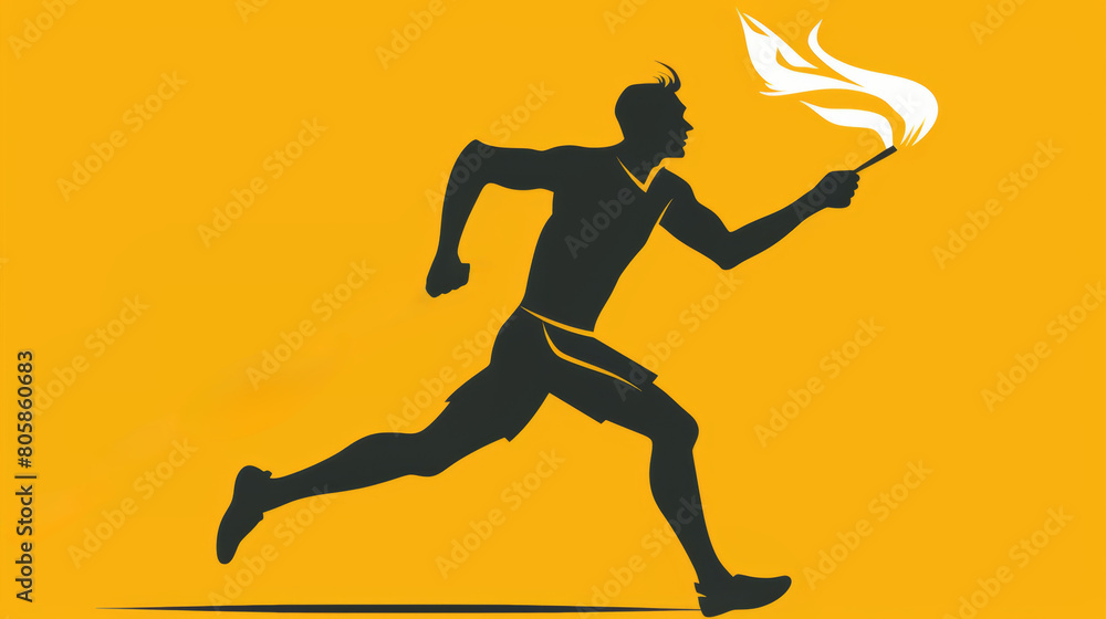 Active Runner torch-bearer with torch flame in hand running fast 