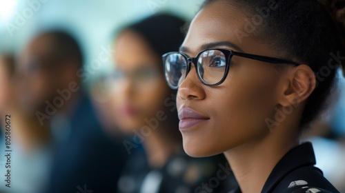 Professional Black Woman with Glasses in Business Meeting